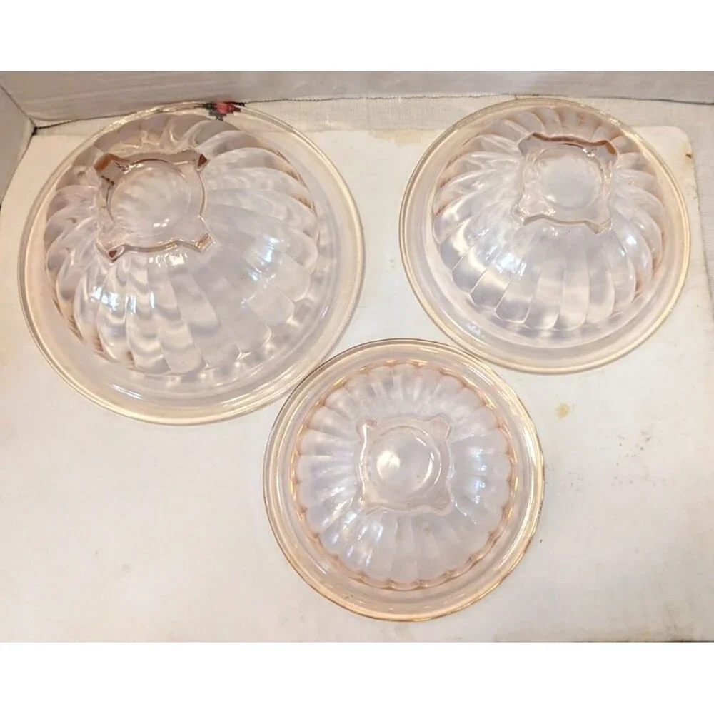 Vtg Hazel Atlas Pink Pillar Optic Ribbed Depression Glass Mixing Bowl Set of 3
